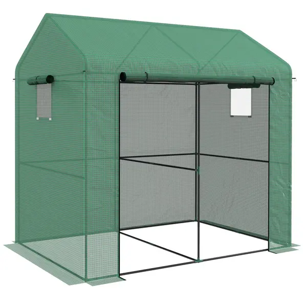 Image of Walk-in Green House with Roll-up Door and Mesh Windows, 200x140x200cm
