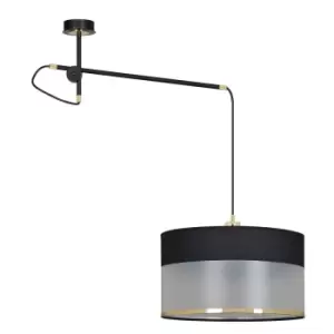 Image of Emibig Monolit Black Pendant Ceiling Light with Black, Gold Fabric Shades, 1x E-27