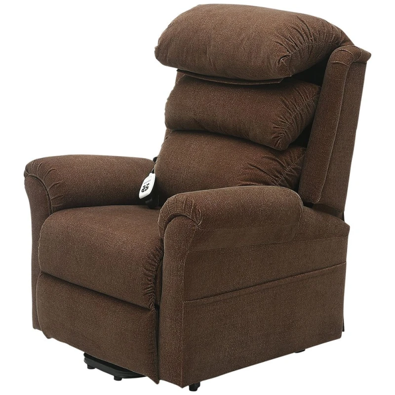 Image of Loops Dual Motor Rise and Recline Armchair - Waterfall Pillow - Brown Chenille Fabric Brown