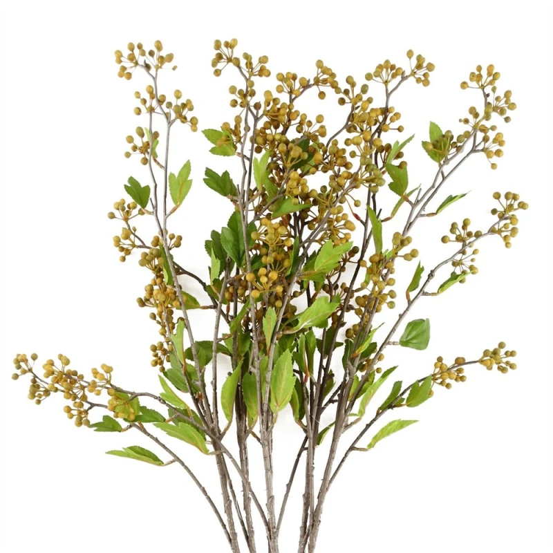 Image of Leaf Pack of 6 x 90cm Artificial Yellow Berry Stem
