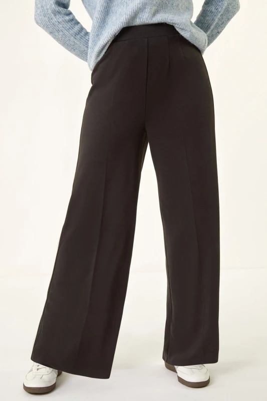 Image of Roman Womens Wide Leg Ponte Stretch Trouser in Black Size: 12 Black Female 12