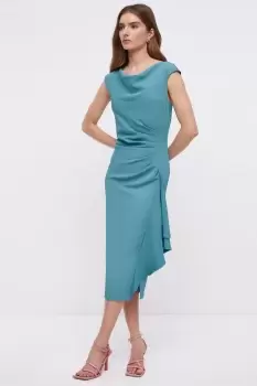 Image of Pencil Dress With Tucked Waist & Ruffle