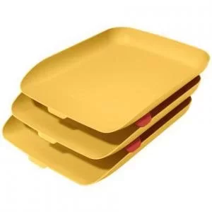 Image of Leitz Cosy Letter Tray; Set of 3 A4; Warm Yellow