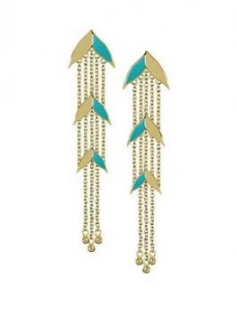 Image of Sara Miller Gold and Teal Enamel Leaf Drop Ladies Earrings, One Colour, Women