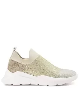 Image of Dune London Elixir Hot Fix Embellished Knit Sport Shoe, Gold, Size 6, Women