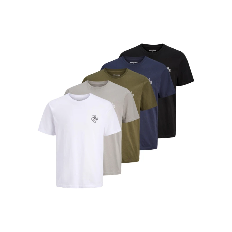 Image of Jack and Jones 5-Pack Short Sleeve T-Shirt Mens Wh/Nv/Bk/Ol/Gry male S