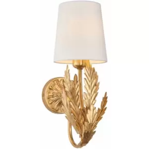 Image of Loops - Ornate Gold Wall Light Fitting & Ivory Cotton Shade Decorative Leaf Design