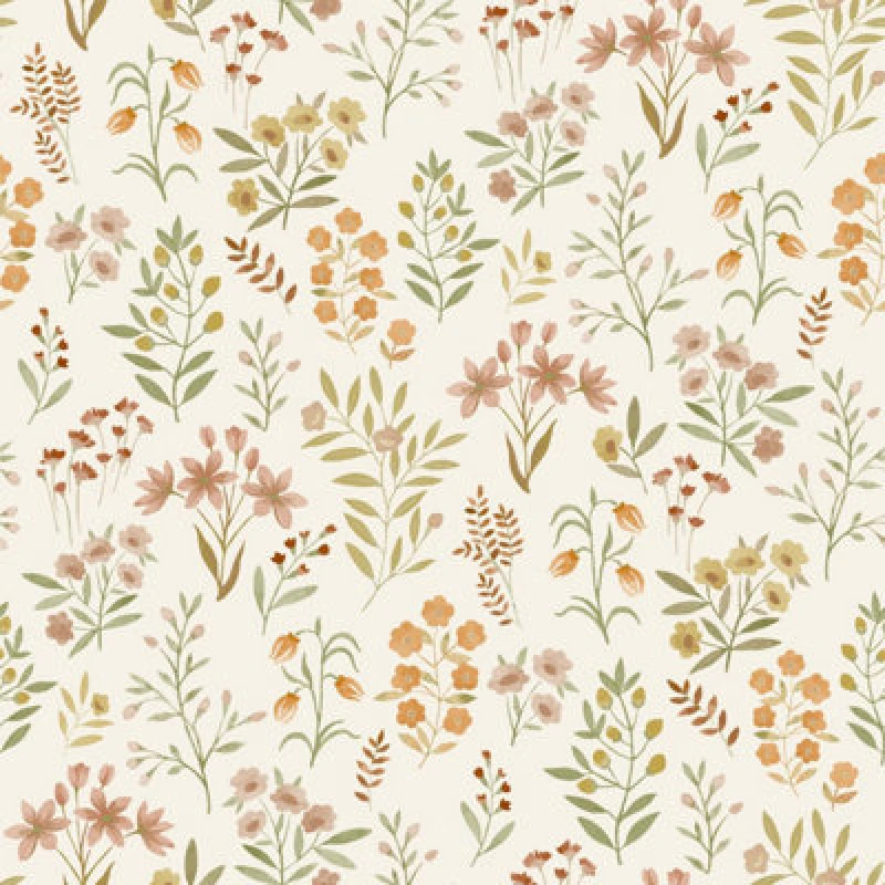 Image of Grandeco Placed Posey Floral Sprig Textured Wallpaper, Warm Neutral Pink
