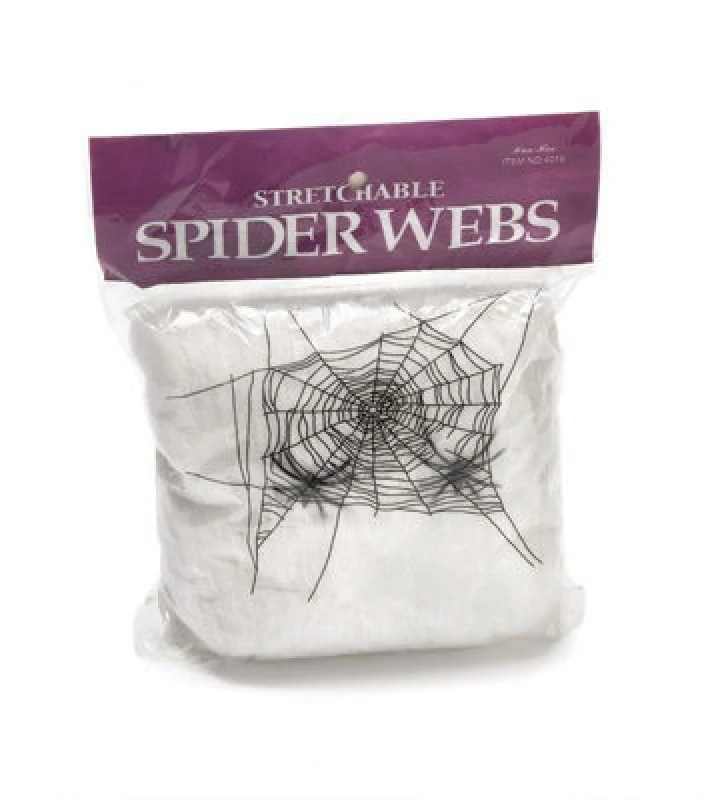Image of Shatchi 3 Pack Halloween Spider Web With 4 Spiders - White Stretchable Cobweb Decoration