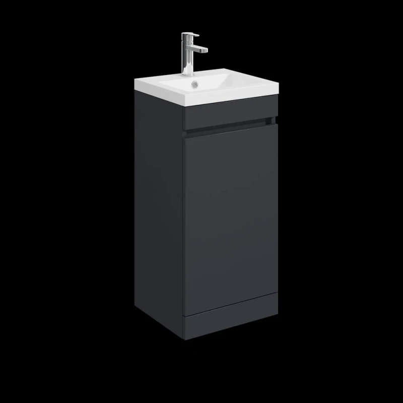 Image of Balterley 400mm Floor Standing 1 Door Compact Unit & Polymarble Basin, Dark Grey Grey Unisex