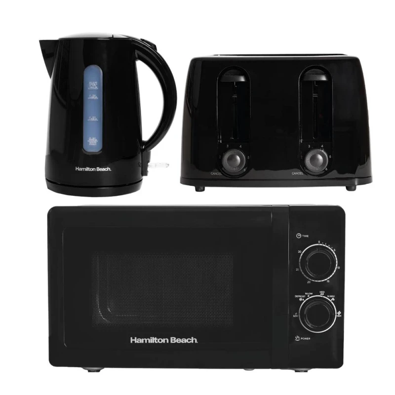 Image of Hamilton Beach Essentials Kettle, Toaster & 20L S/Steel Cavity Microwave Set - Black Unisex