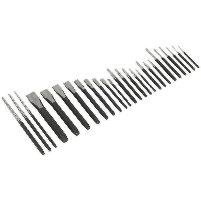 Image of Loops 26 Piece Steel Punch & Chisel Set - Hardened & Tempered - Corrosion Resistant Metallics