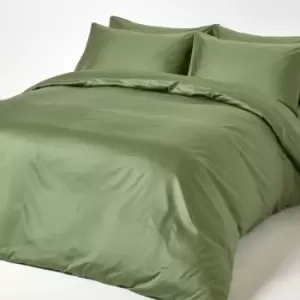 Image of Moss Green Organic Cotton Duvet Cover Set 400 Thread Count, King - Moss Green - Moss Green - Homescapes