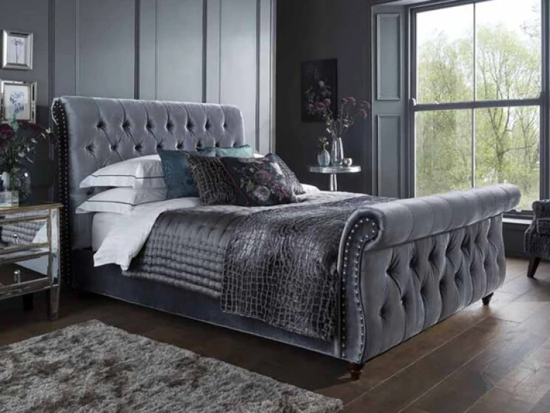 Image of Flintshire Montana Black Fabric Bed Frame - 4ft6 Double