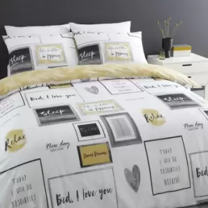 Image of Catherine Lansfield Sleep Dreams Ochre Reversible Duvet Cover and Pillowcase Set Black/White