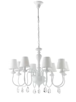 Image of ARTHUR 8 Light Chandeliers with Shades White, Fabric Lampshade 88x60cm