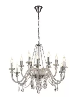 Image of Chandelier Ceiling Pendant, 12 Light E14, Polished Chrome, Clear Glass, Crystal, (ITEM REQUIRES CONSTRUCTION, CONNECTION)