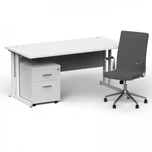 Image of Impulse 1600800 White Cant Desk White 2 Dr Mobile Ped & Ezra Grey