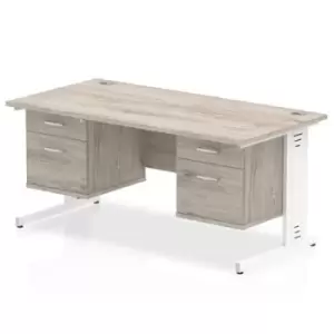 Image of Impulse 1600 Rectangle White Cable Managed Leg Desk Grey Oak 2 x 2 Drawer Fixed Ped
