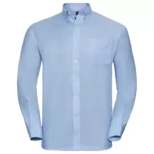 Image of Russell Collection Mens Long Sleeve Easy Care Oxford Shirt (15.5inch) (Oxford Blue)