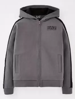 Image of EA7 Emporio Armani Boys Sporty Logo Series Tape Zip Through Hoodie - Irongate Size 6 Years