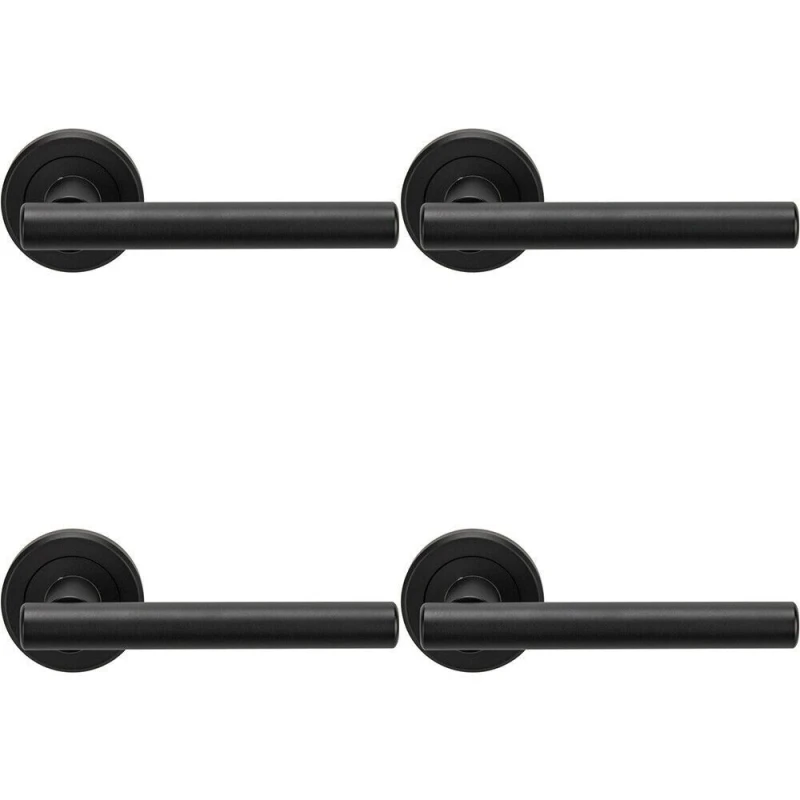 Image of Loops 4x PAIR Straight T Bar Handle on Round Rose Concealed Fix Matt Black Finish Black