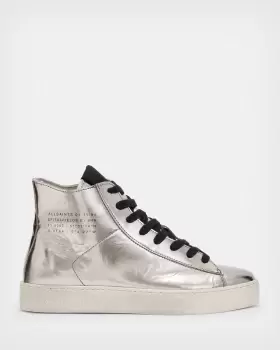 Image of AllSaints Tana Metallic Leather High Top Trainers