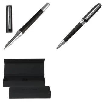 Image of Hugo Boss Base Metal Essential Striped Fountain & Ballpoint Pen Set