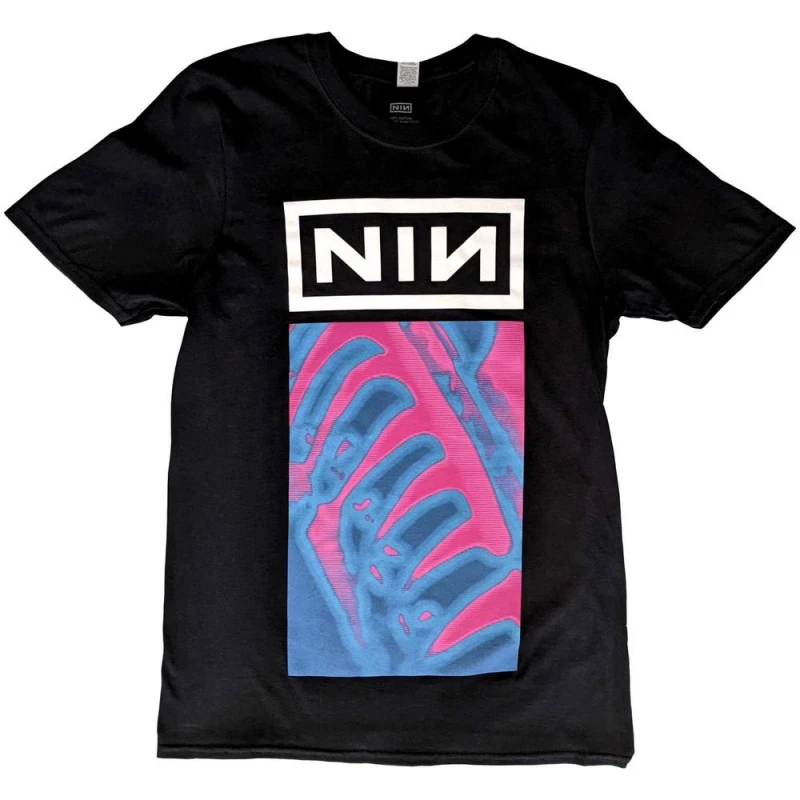Image of Nine Inch Nails Mens Pretty Hate Machine Neon Cotton T-Shirt in Black Size: XL Black Male XL