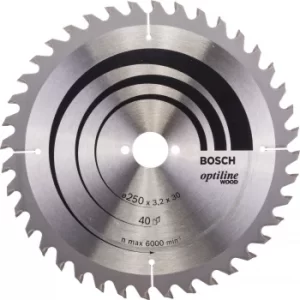 Image of Bosch Optiline Wood Cutting Table Saw Blade 250mm 40T 30mm