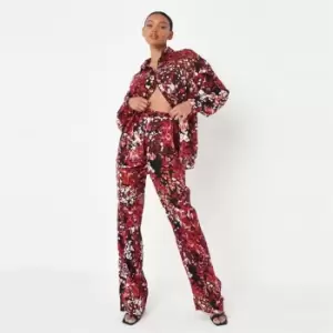 Image of Missguided Wide Leg Trousers Cord Floral - Multi
