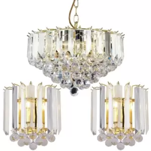 Image of 3 Lamp Ceiling & 2x Matching Wall Light Pack Small Brass Pendant Acrylic Shade