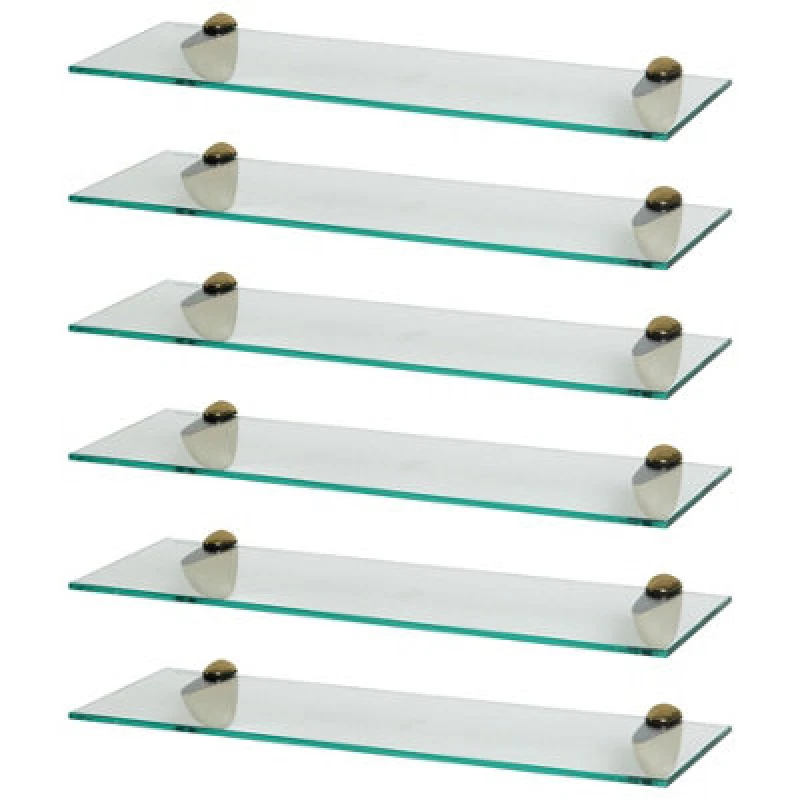 Image of Harbour Housewares 6X Floating Glass Shelves - 60Cm - Gold Brackets - Bathroom Shower Storage Vanity Display Unit Shelf