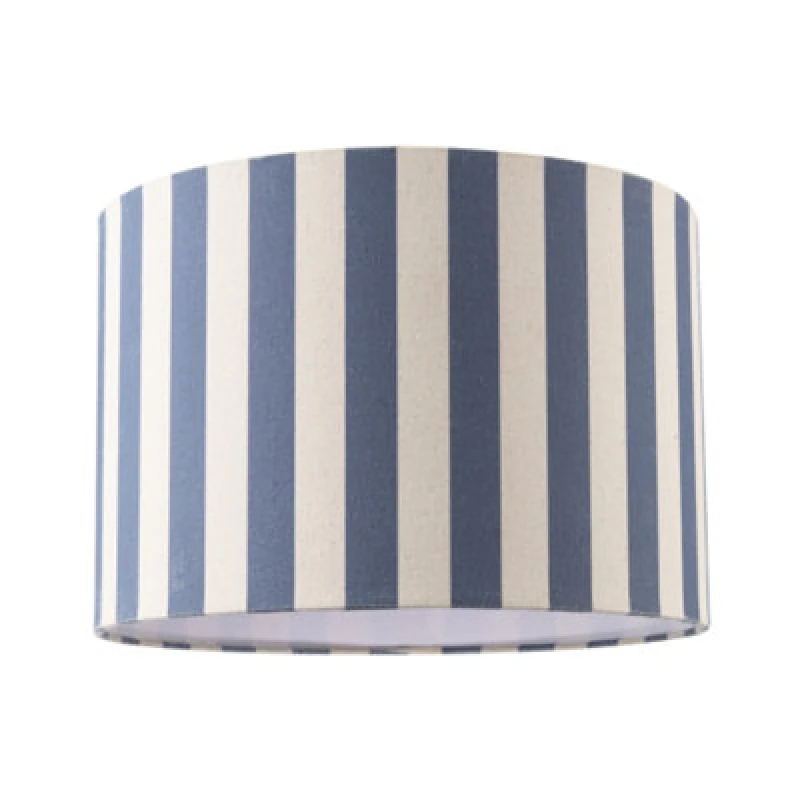 Image of Happy Homewares Amparo Blue And Oatmeal Linen Striped Drum Lampshade With Fabric Inner