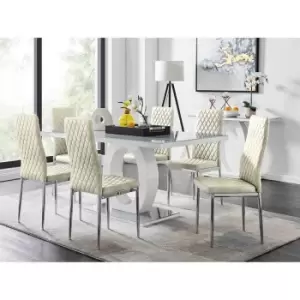 Image of Furniture Box Giovani 6 Grey Dining Table and 6 Cream Velvet Milan Chairs
