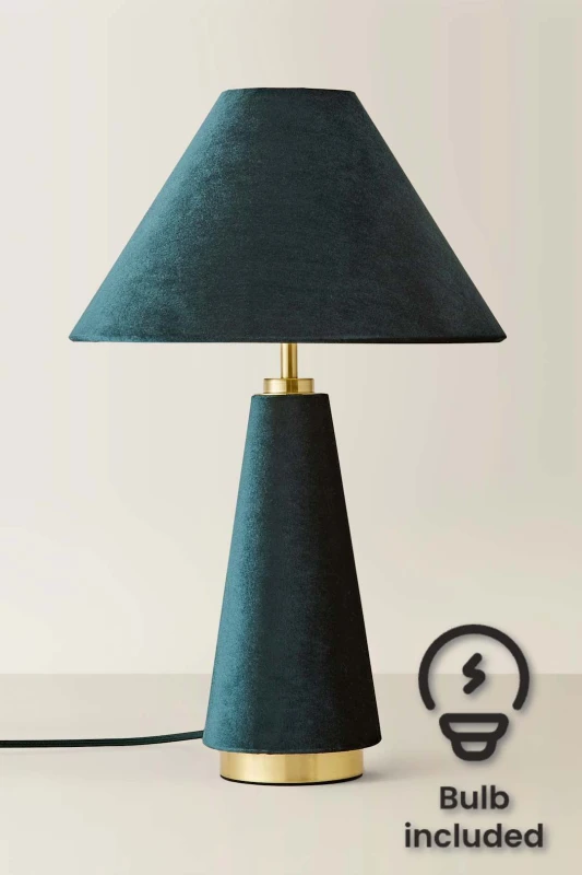 Image of Valuelights Martha Conical Teal Velvet Table Lamp And Bulb