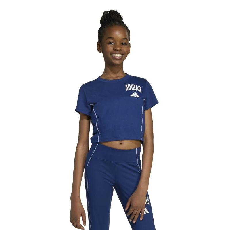 Image of adidas Train Essentials Collegiate Print T-Shirt Kids Blue/White female 13 Years