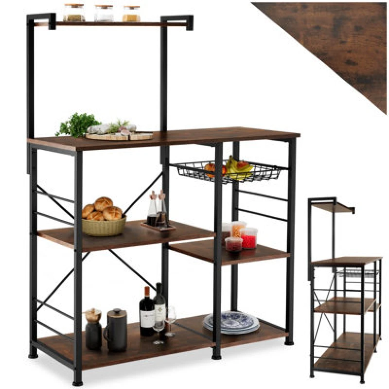 Image of Tectake Shelving Unit Crawley - Industrial Style, 6 Shelves, Pull-Out Basket, 90 X 40 X 131.5cm - Industrial Wood Dark, Rustic