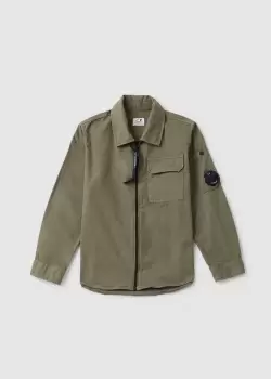 Image of C.P. Company Kids Garbadine Zipped Shirt In Bronze Green