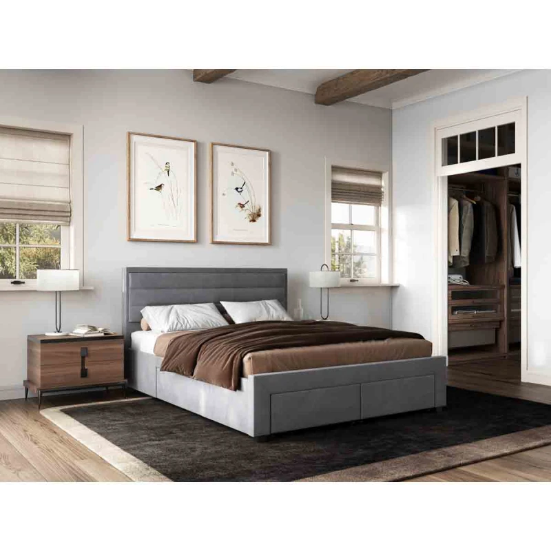 Image of Flair Heybrook 4 Drawer Fabric Bed in Grey Size: King Grey Unisex King