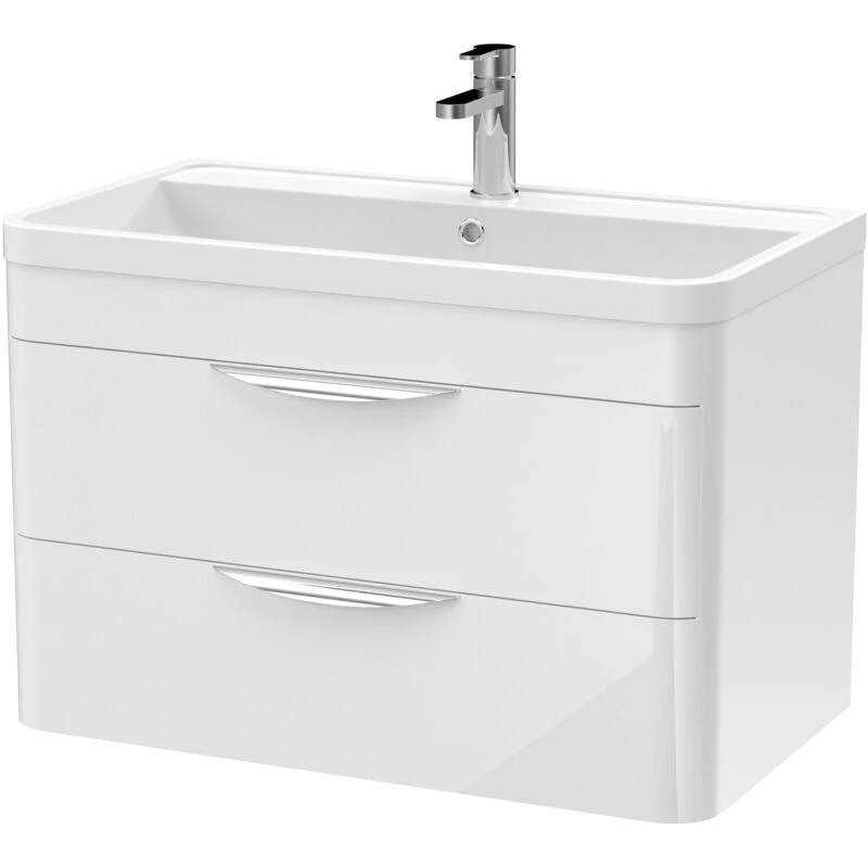 Image of NUIE Nuie Parade Wall Hung 2-Drawer Vanity Unit with Polymarble Basin 800mm Wide - Gloss White par20002