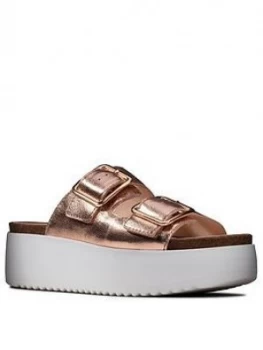 Image of Clarks Botanic Slide Leather Chunky Wedge Sandal - Copper