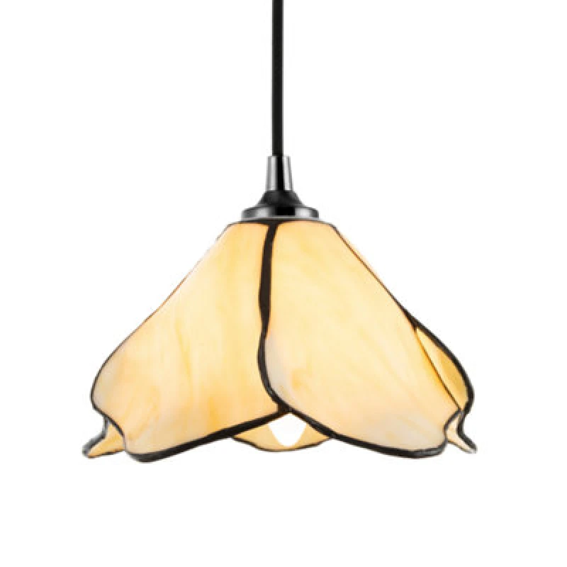 Image of Happy Homewares Elegant Designer Pendant Lighting Shade With Amber Cream Glass Floral Petals