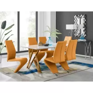 Image of Furniture Box Taranto White High Gloss Dining Table and 6 Mustard Willow Chairs