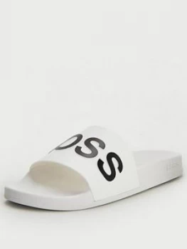 Image of Hugo Boss Bay Slides White/Black Size 8 Men