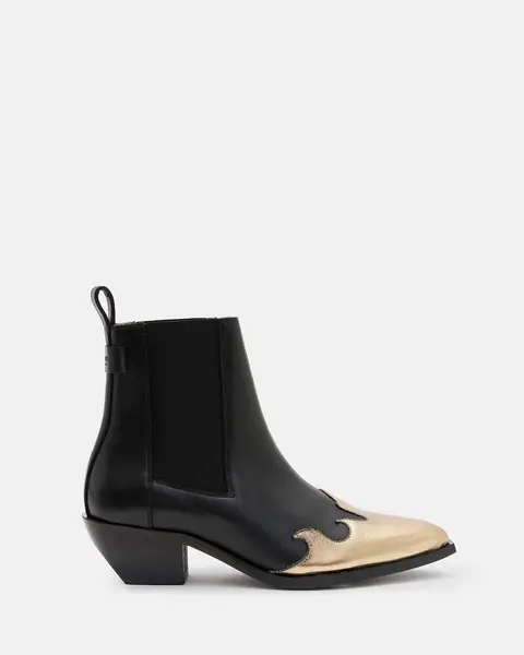 Image of AllSaints Dellaware Pointed Leather Western Boots