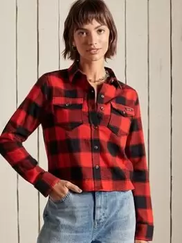Image of Superdry Heritage Check Cropped Shirt - Red, Size 10, Women