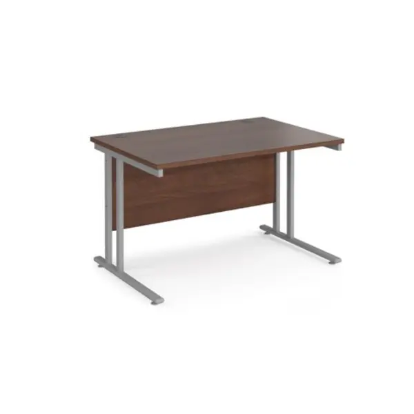 Image of Office Desk 1200mm Rectangular Desk With Cantilever Leg Walnut Tops With Silver Frames 800mm Depth Maestro 25