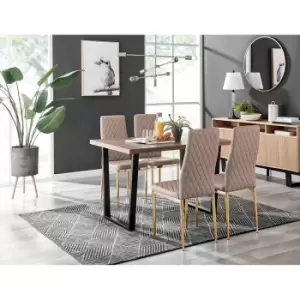 Image of Furniture Box Kylo Brown Wood Effect Dining Table and 4 Cappuccino Milan Gold Leg Chairs
