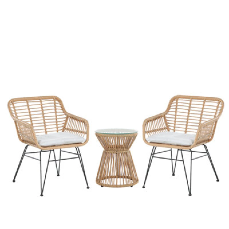 Image of Beliani Bistro Set With Cushions Trestina Pe Rattan Light Brown